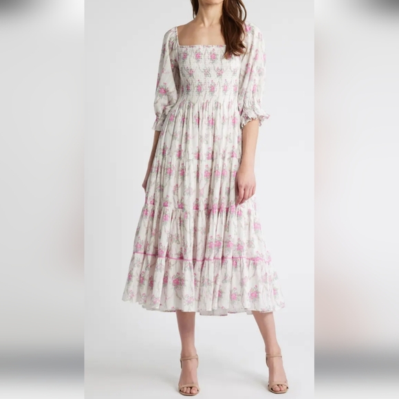 LoveShackFancy Dresses & Skirts - NWT LoveShackFancy White and Pink Floral Dress